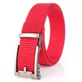 Men's outdoor sports canvas belt in vibrant red nylon with metal automatic buckle - Silver Buckle - Red