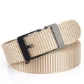 Men's khaki nylon web belt with matte black automatic buckle for casual wear - Black Buckle Khaki