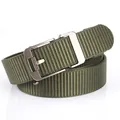 Men's olive green woven nylon belt with matte silver automatic buckle for casual wear - 120cm / Silver Buckle - Army Green