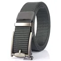 Army green nylon canvas belt with a sleek gunmetal gray automatic buckle for outdoor use - 120cm / Silver Buckle - Dark Gray