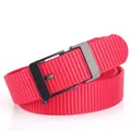 Red nylon woven belt for men with matte black automatic buckle and sporty texture - Black Buckle - Red