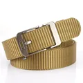 Men's khaki tactical nylon belt with brushed metal automatic buckle for casual jeans - 120cm / Silver Buckle - Wolf Brown