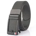 Grey 3.5cm nylon woven belt for men with black automatic metal buckle and sleek design - Black Buckle - Dark Gray