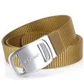 Men's khaki tactical nylon belt with silver alloy automatic buckle and textured weave - Silver Buckle - Wolf Brown