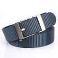 Men's blue-grey woven nylon belt with matte rectangle buckle for casual outdoor wear - Silver Buckle Royal Blue