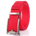 Outdoor nylon canvas waist belt in vibrant red color with matte automatic metal buckle - 120cm / Silver Buckle - Red