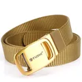 Tactical nylon belt in khaki with a polished golden alloy buckle featuring an engraved lion logo - Antique Copper Buckle - Wolf Brown