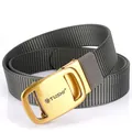 Thickened nylon web belt with brushed gold automatic buckle and laser-engraved lion logo - Antique Copper Buckle - Dark Gray