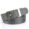 Grey woven nylon belt with brushed silver automatic buckle for casual wear - Silver Buckle Dark Gray
