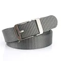Men's gray-black woven nylon belt with a brushed matte silver-grey automatic metal buckle - 120cm / Silver Buckle - Dark Gray