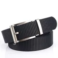Ceinture noire en nylon pour homme avec boucle automatique argent mat et tissage épais - 120cm / Boucle Argentée - Noir