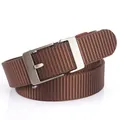 Brown woven nylon belt for men with brushed silver automatic metal buckle - Silver Buckle-Coffee