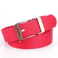 Vibrant red nylon braided belt for men with a brushed silver metal automatic buckle - 120cm / Silver Buckle - Red