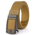 Brown nylon tactical belt with matte black automatic zinc alloy buckle for men - Black Buckle - Wolf Brown