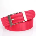 Durable bright red woven nylon belt with a matte silver buckle for casual wear - Silver Buckle - Red