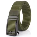 Army green nylon tactical belt for men with black alloy automatic buckle and weave texture - Black Buckle - Army Green