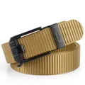 Men's khaki nylon woven belt with black automatic alloy buckle and textured strap - 120cm / Black Buckle - Wolf Brown