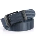 Men's navy blue nylon belt with premium black matte automatic buckle and engraved logo - 120cm / Black Buckle - Royal Blue