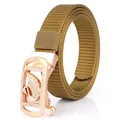 Brown nylon woven belt with rose gold swan buckle encrusted with crystals - Rose Gold Buckle - Coyote Brown
