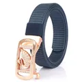 Navy blue nylon belt with a rose gold swan-shaped rhinestone automatic buckle - Rose Gold Buckle - Royal Blue