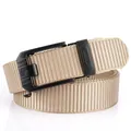 Casual khaki nylon webbing belt with black automatic buckle and woven texture - 120cm / Black Buckle - Khaki