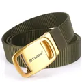 Military green heavy duty nylon belt with golden metal automatic tactical buckle - Antique Copper Buckle - Army Green