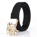 Cintura in nylon con fibbia dorata a forma di animale con strass su sfondo bianco puro - Fibbia Oro Nero