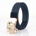 Cintura in nylon blu navy con fibbia a volpe dorata lucida e strass scintillanti - Fibbia Dorata Blu Reale