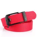 Thickened red nylon tactical belt featuring a black metal automatic buckle with logo - 120cm / Black Buckle - Red