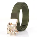 Cintura in nylon verde militare con fibbia a volpe dorata impreziosita da strass bianchi - Fibbia Dorata Verde Militare