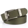 Tactical olive green nylon belt with matte alloy automatic lion buckle for casual wear - 120cm / Silver Buckle - Army Green