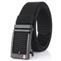 Men's black nylon woven belt with a sleek metal automatic buckle and tricolor design - Black Buckle - Black