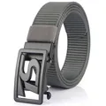 Men's tactical business belt with grey thick nylon strap and black matte automatic buckle - Black Buckle - Dark Gray