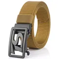 Tactical nylon canvas belt in khaki with black matte metal smooth buckle for men - Black Buckle - Wolf Brown