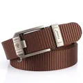 Brown heavy duty nylon woven belt with gunmetal automatic lion logo buckle for men - 120cm / Silver Buckle - Coffee