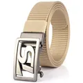Men's khaki tactical nylon belt featuring a grey metal automatic buckle with S letter - Silver Buckle - Khaki