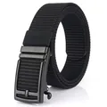 Men's black tactical nylon web belt with matte black automatic buckle for outdoor style - Black Buckle - Black