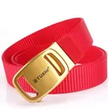 Red thickened nylon web belt for men and women featuring a golden automatic buckle - Antique Copper Buckle - Red