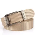 Men's thickened nylon woven belt in khaki with brushed metal automatic slide buckle - 120cm / Silver Buckle - Khaki