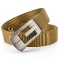 Khaki thickened nylon belt for men with brushed metal automatic buckle by TUSHI - 120cm / Silver Buckle - Wolf Brown