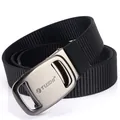 Durable black nylon tactical belt with matte gun-grey automatic metal buckle TUSHI - Gunmetal Buckle Black