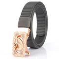 Nylon web belt with rose gold swan buckle and sparkling crystals for women - 110cm / Rose Gold-Dark Gray