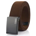 Cintura elastica intrecciata in tela per uomo e donna con fibbia metallica nera opaca - 110cm / Caffè