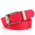 Men's red nylon belt with an automatic metal buckle and textured weave pattern - 120cm / Silver Buckle - Red