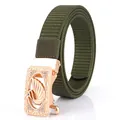 Women's army green nylon belt with rose gold swan buckle and sparkling rhinestones - 110cm / Rose Gold-Army Green