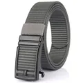 Men's automatic buckle nylon belt with dark gray woven strap and matte black metal buckle - Black Buckle - Dark Gray
