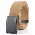 Men's khaki elastic woven canvas belt with a matte black automatic metal buckle - 110cm / Khaki
