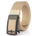 Khaki nylon woven tactical belt for men with matte black automatic buckle - Black Buckle - Khaki
