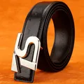 Men's black ostrich grain leather belt with brushed silver letter S buckle and TUSHI logo - Silver Buckle Black / 105cm