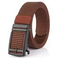 Brown woven nylon belt for men with black metal automatic buckle and sleek finish - Black Buckle - Coffee